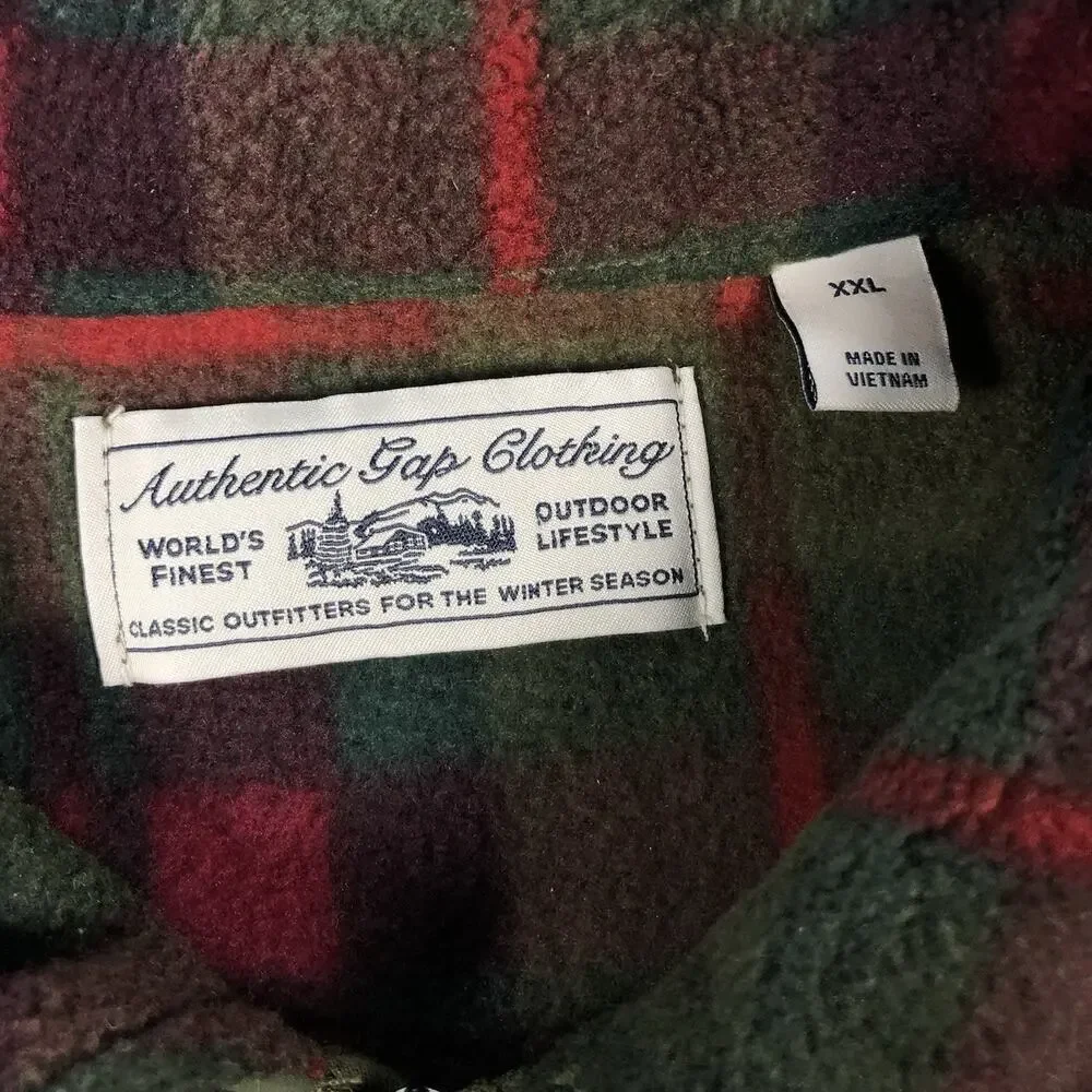 Gap Plaid Half Zip Fleece Pullover Shirt Jacket XXL 14-16 Boys Green Red Plaid